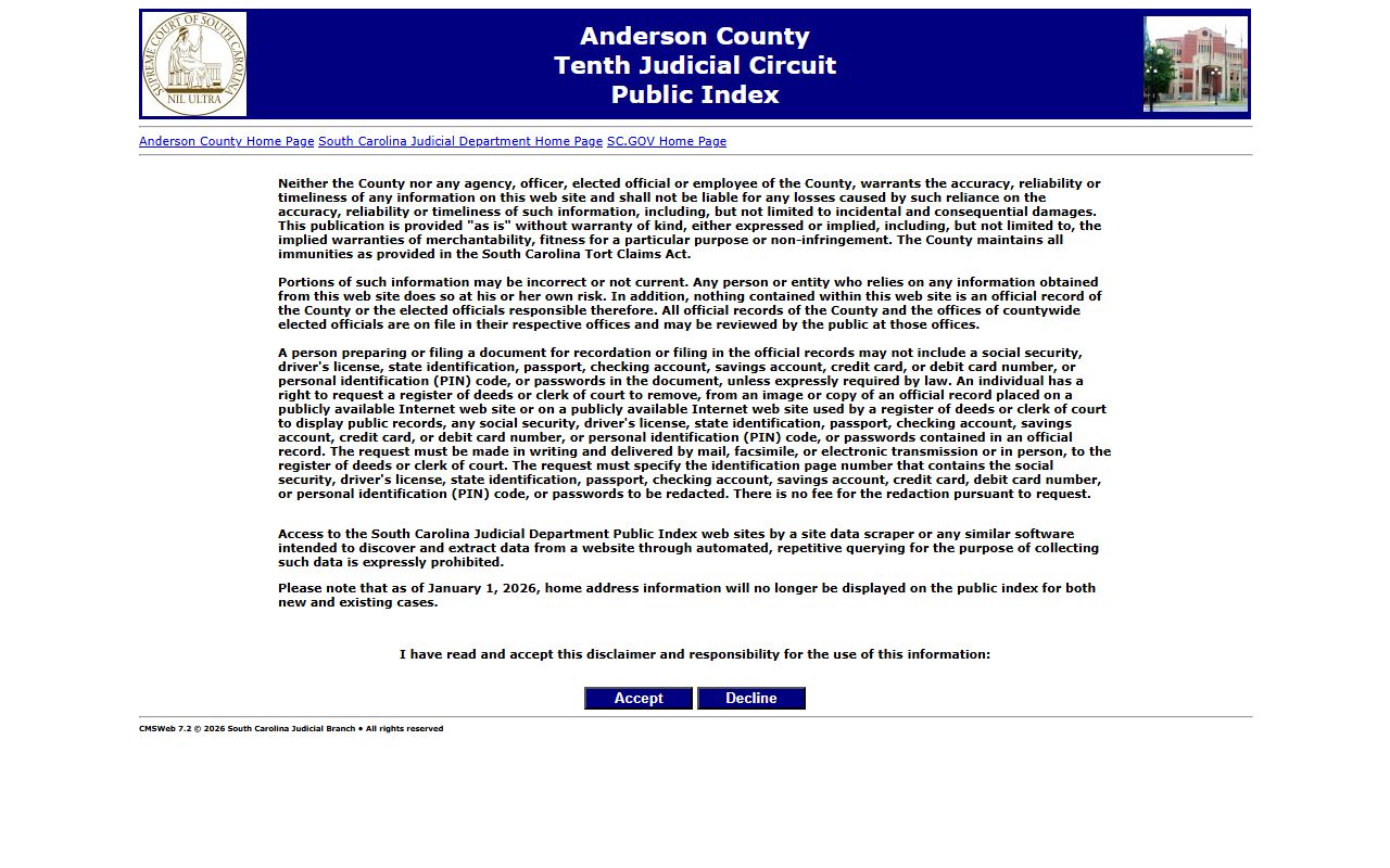 Anderson County public index for background check court records