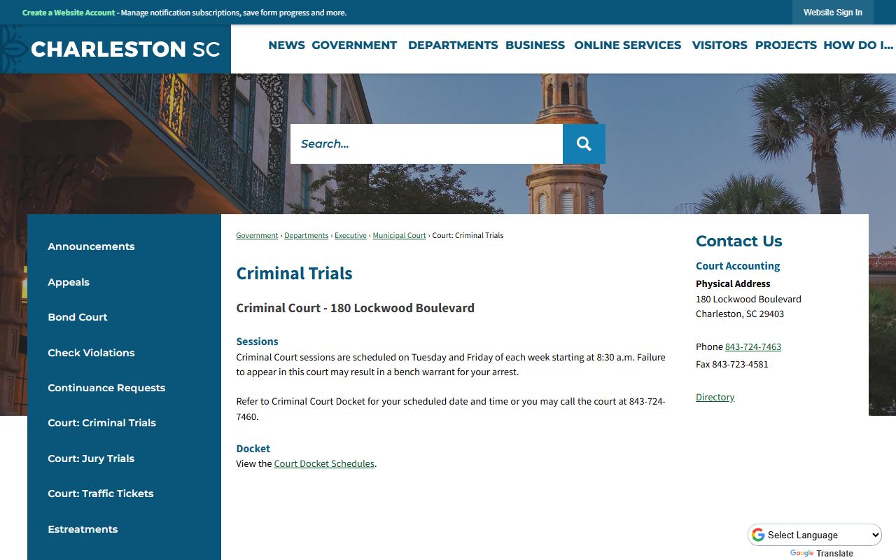 Charleston criminal court information for Charleston background check