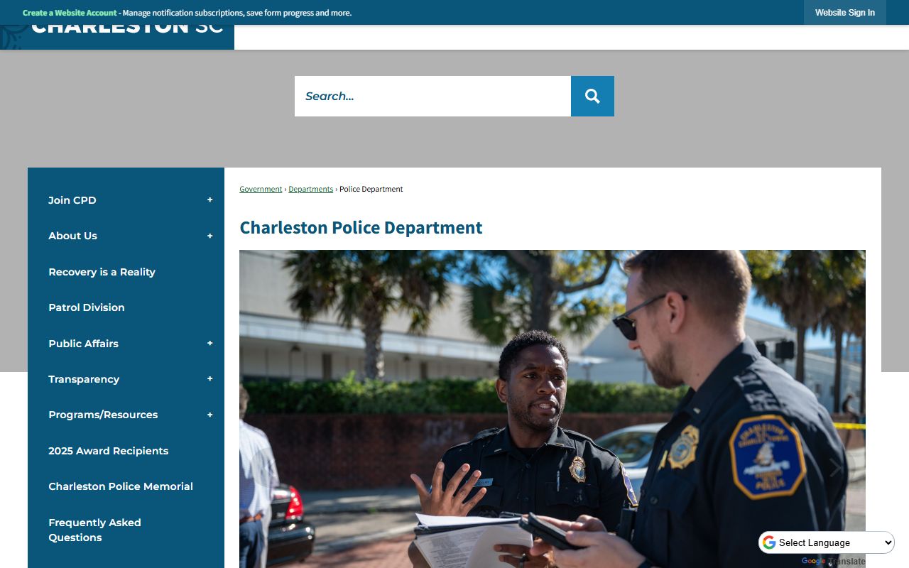 Charleston Police Department website for Charleston background check records