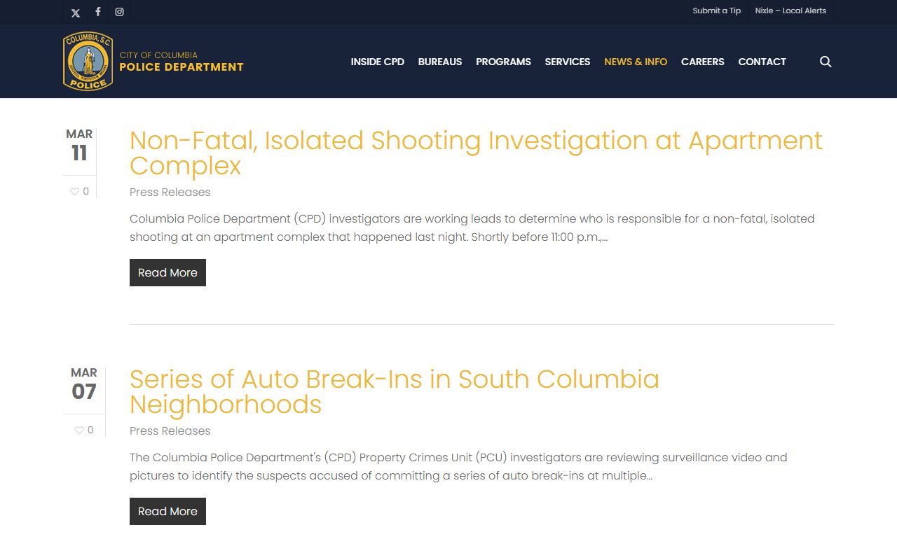 Columbia police press releases for Columbia background check research