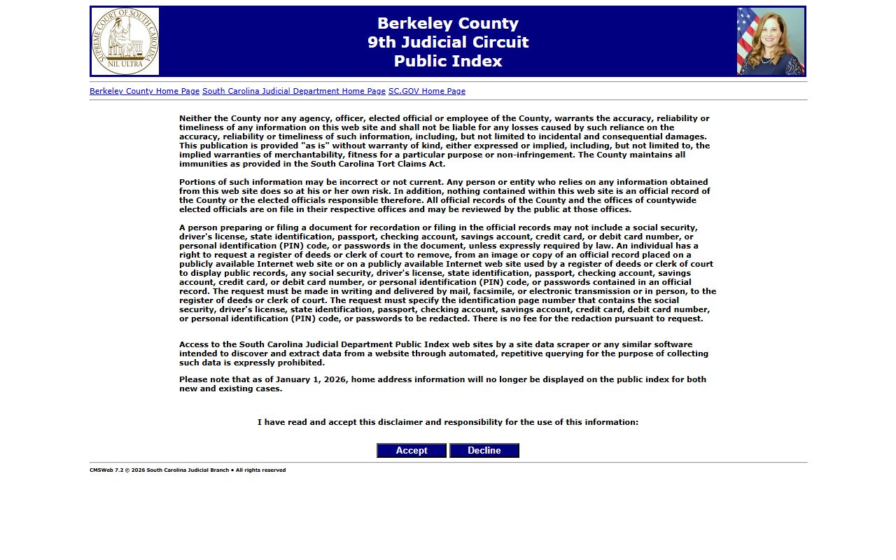 Berkeley County public index for Goose Creek background check search