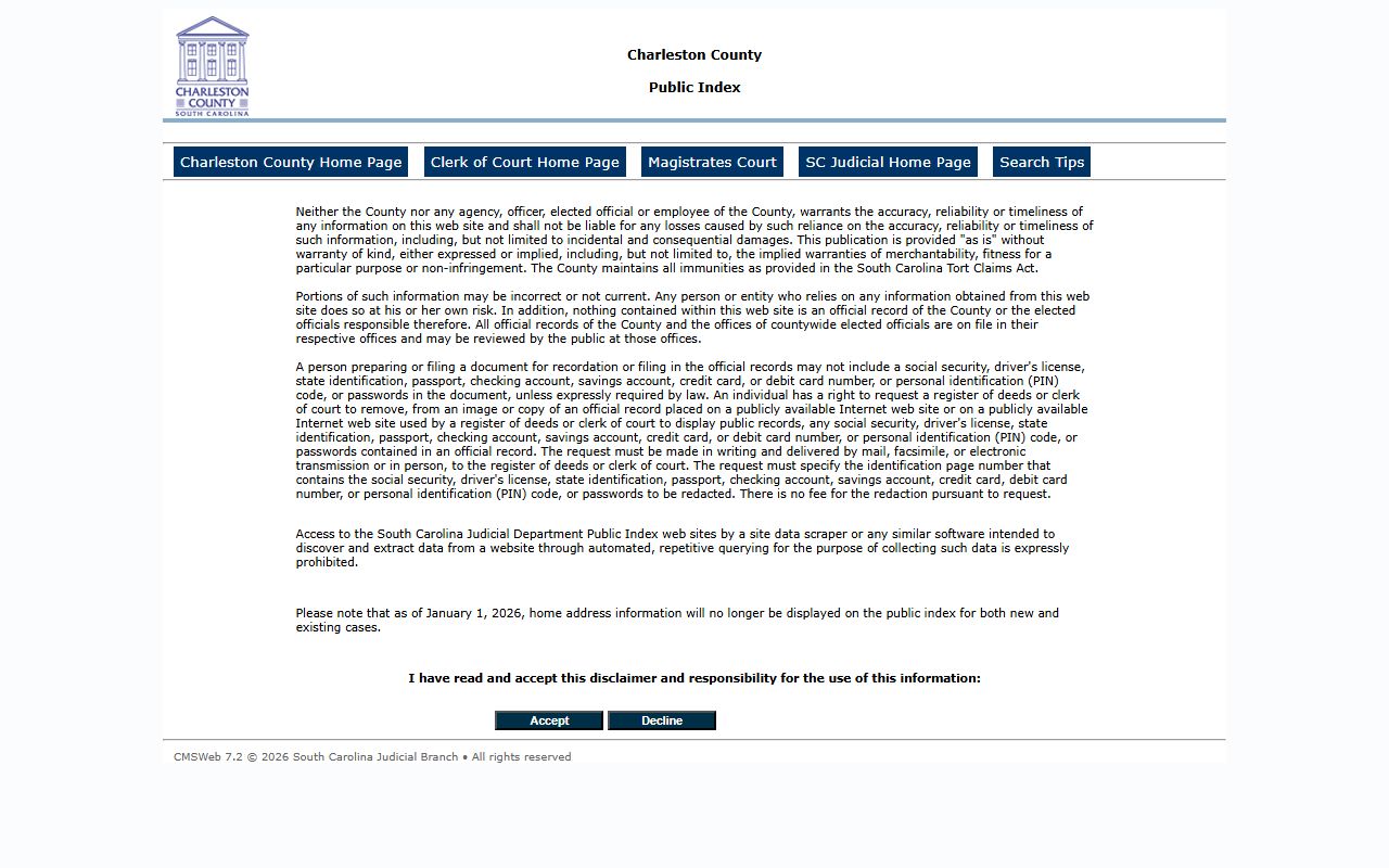 Charleston County public index for Mount Pleasant background check search