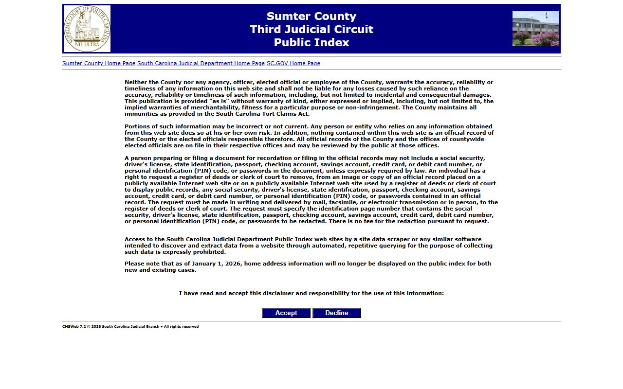 Sumter County public index for Sumter background check search