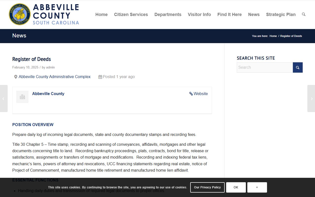 Abbeville County Register of Deeds for background check records