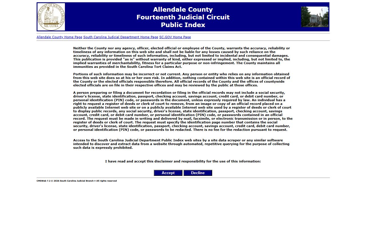 Allendale County Public Index search for background check records