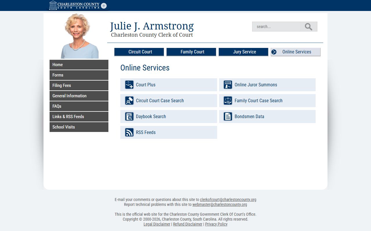 Charleston County Clerk online services for background check records