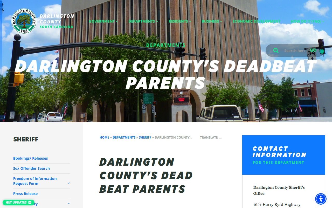 Darlington County deadbeat parents list maintained by the sheriff