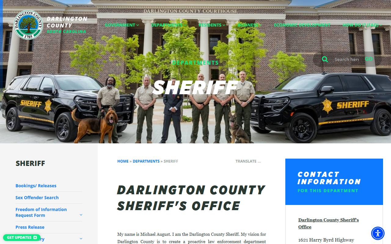 Darlington County Sheriff office for law enforcement background check records