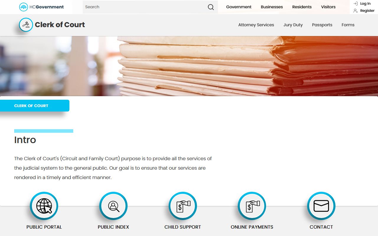 Horry County Clerk of Court office for background check records