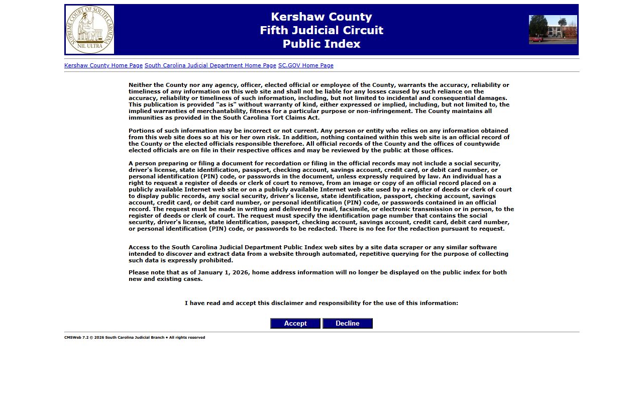 Kershaw County public index for background check record searches