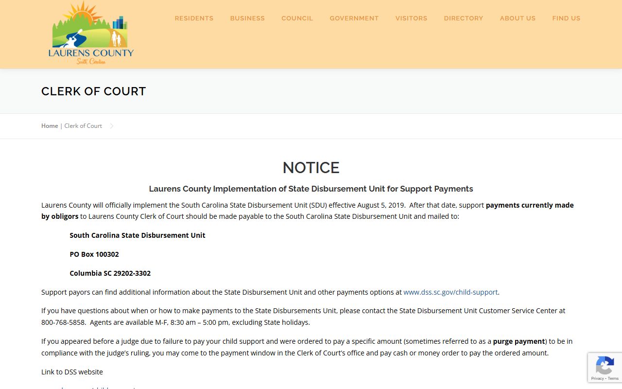 Laurens County Clerk of Court office for record requests