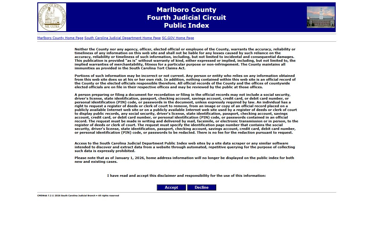 Marlboro County Public Index for criminal background check search