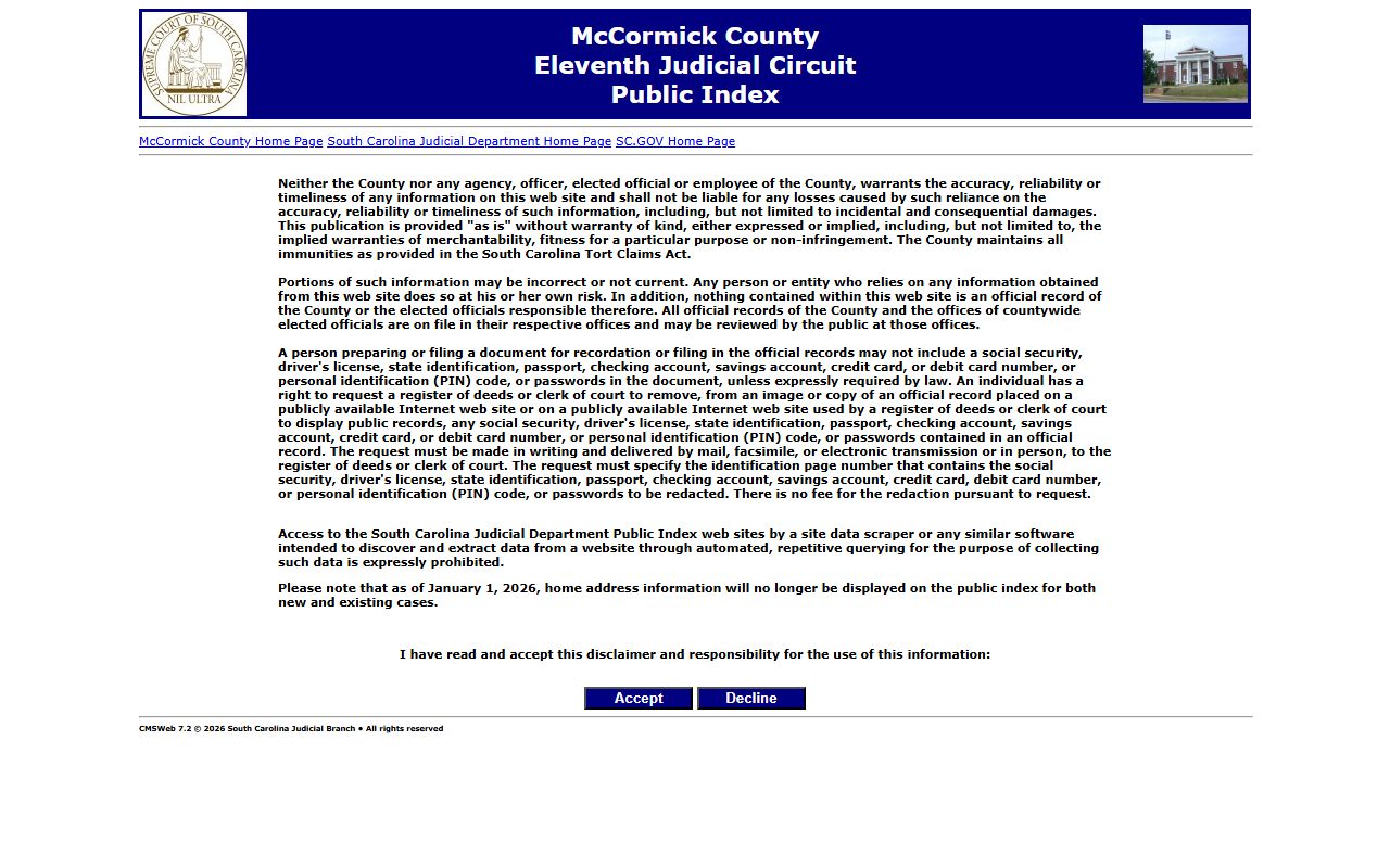 McCormick County Public Index for background check records