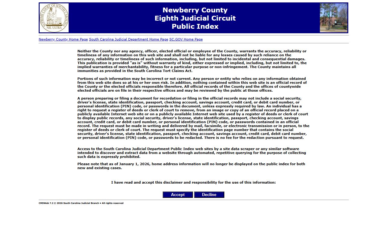 Newberry County Public Index for background check court records