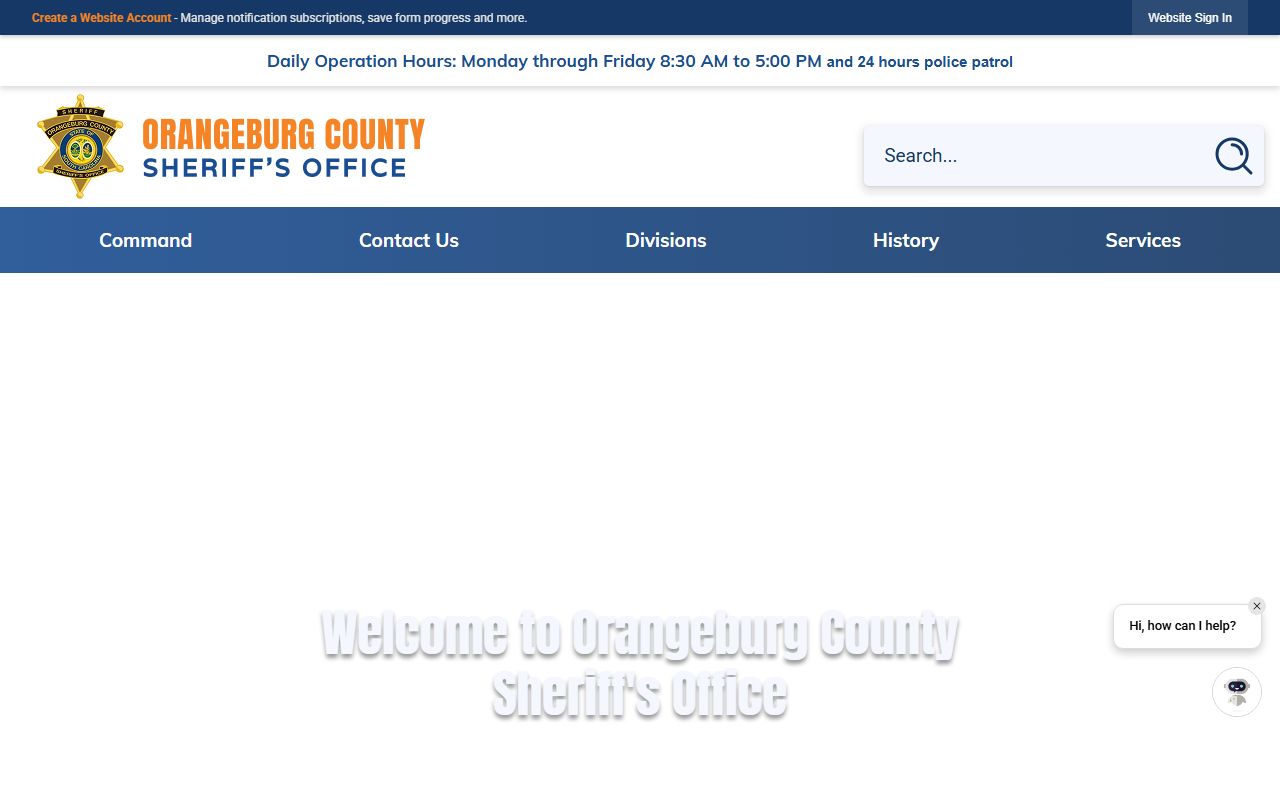 Orangeburg County Sheriff's Office website for arrest and background check records