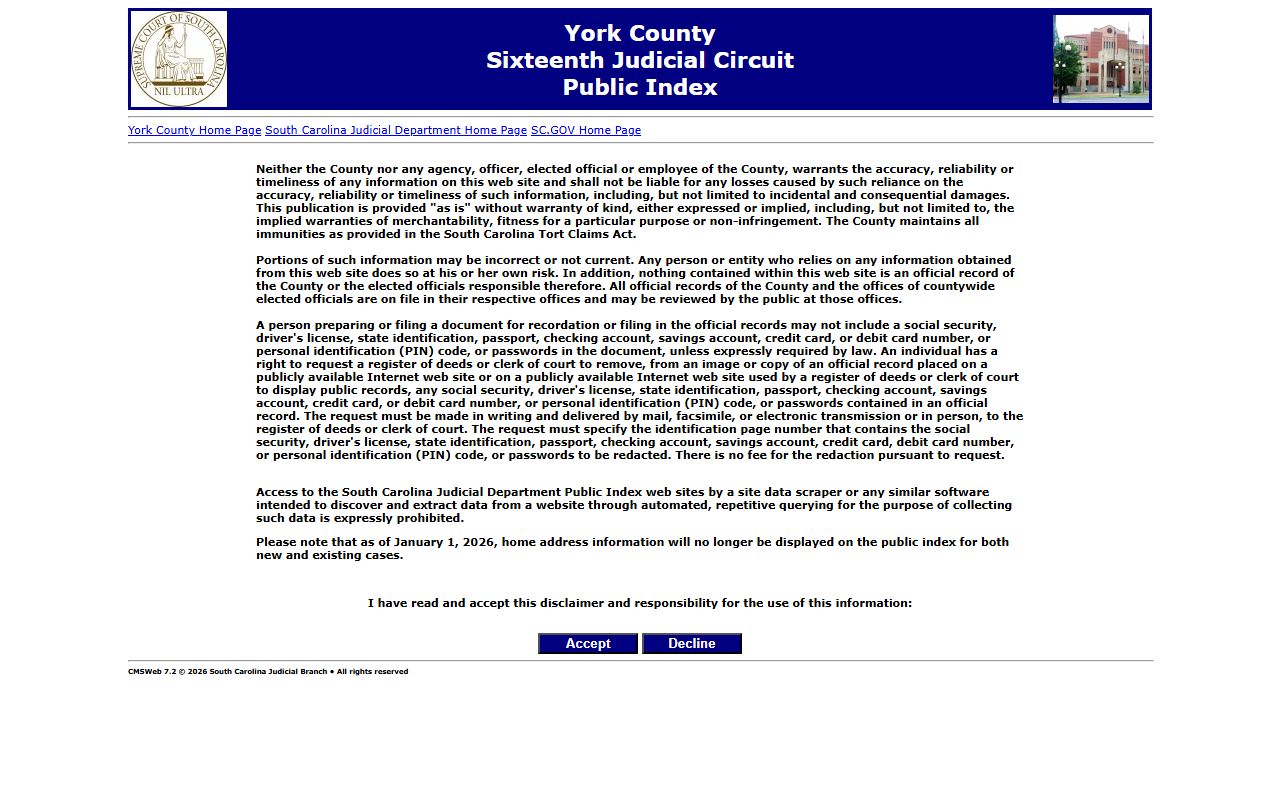 York County Public Index for background check court record searches