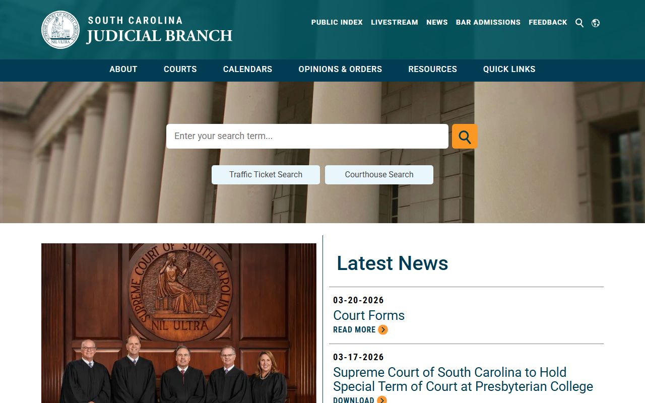 South Carolina Court Administration website for background check court records