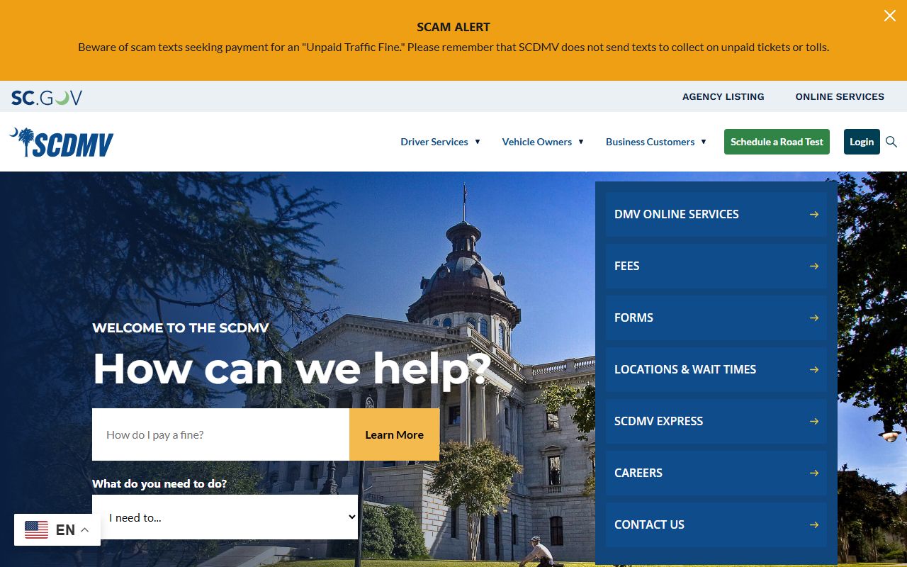 South Carolina DMV records website for background check driving history