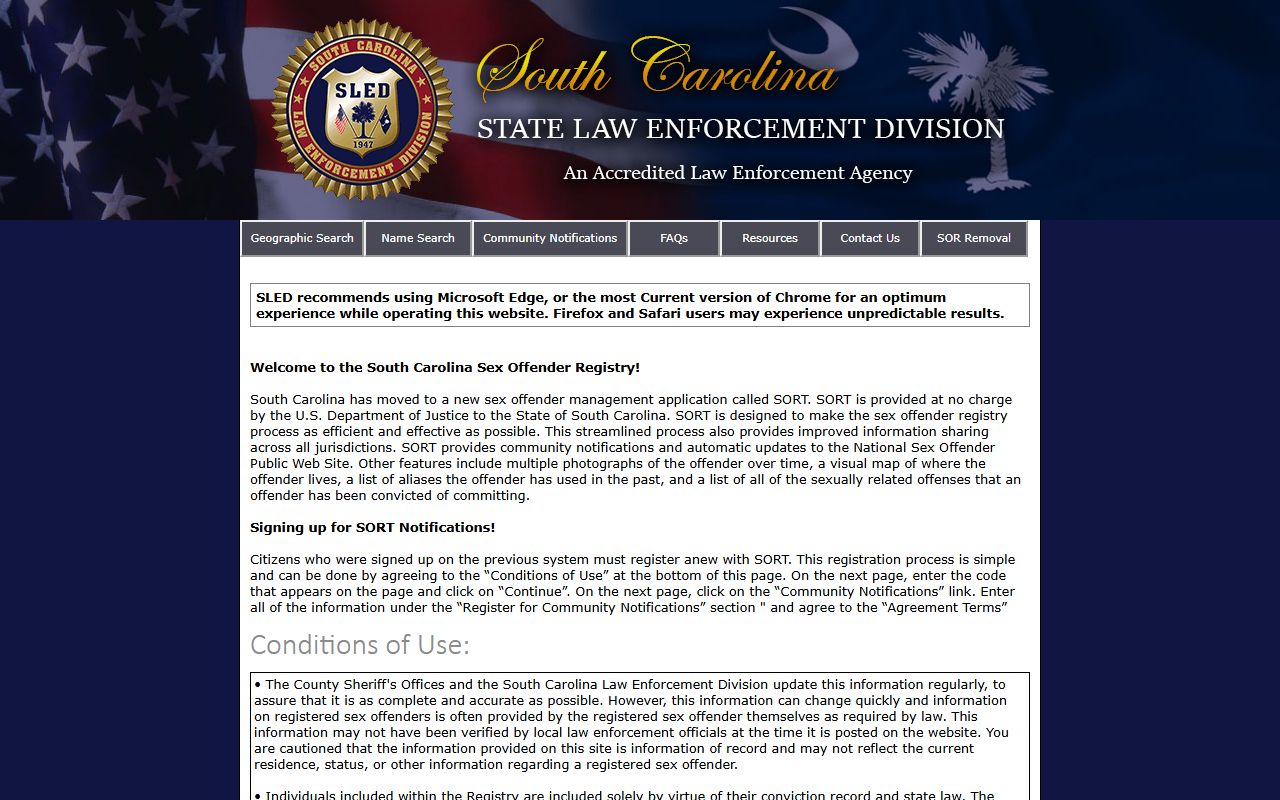 South Carolina SLED sex offender registry search for background checks